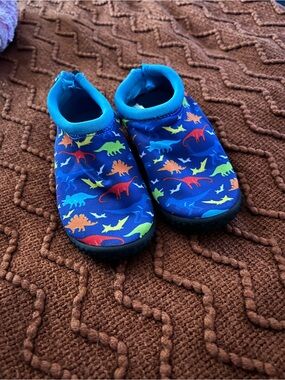 Tommy Bahama Blue Kids Water Shoes with Colorful Dinosaur Print